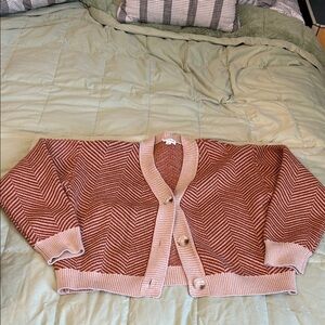 Hem & Thread Tan Chevron Cropped Cardigan